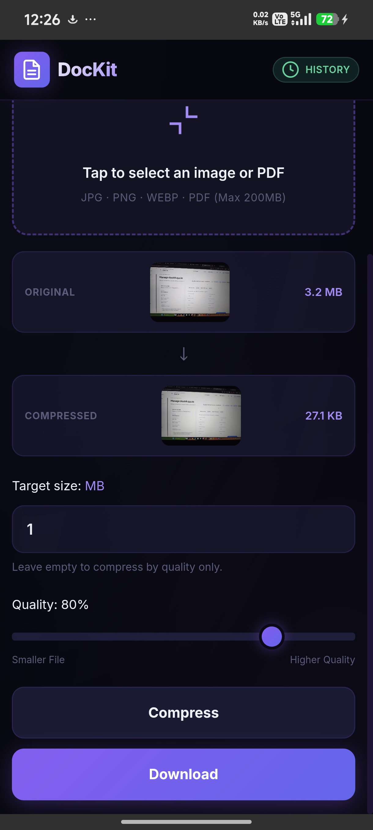 Dockit file compressor